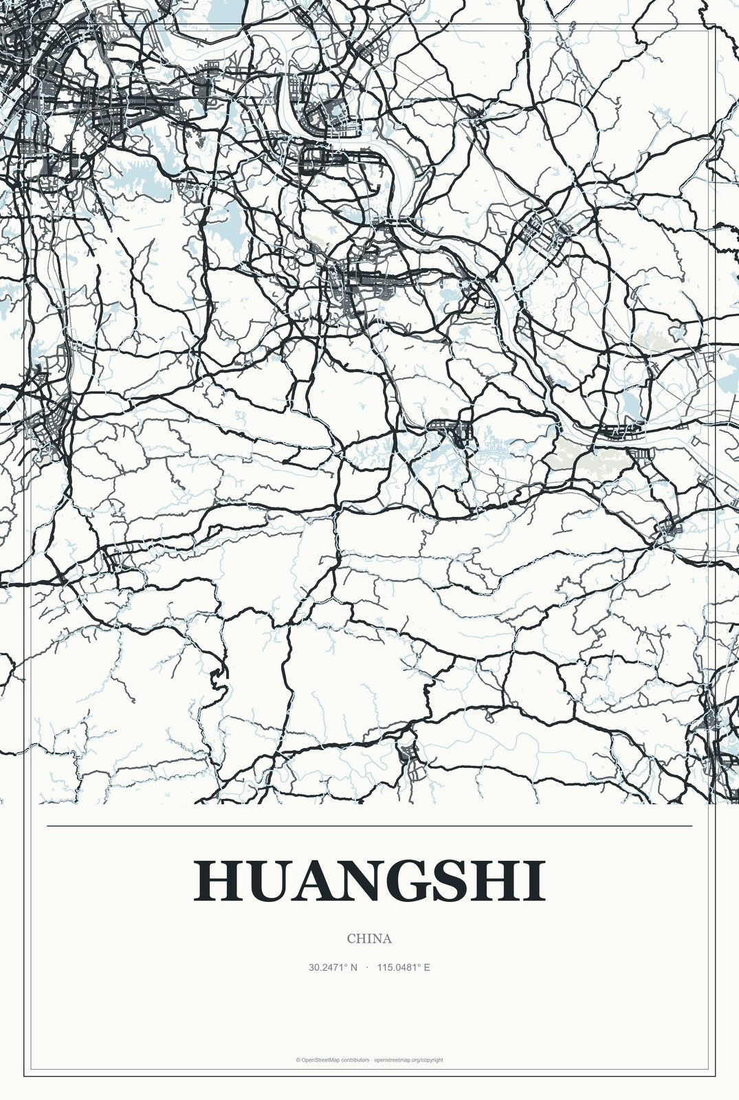 Huangshi, China City Map Aluminum Sign in Gallery Air style