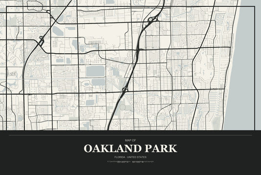 Oakland Park, Florida City Map Aluminum Sign in Museum Plaque style