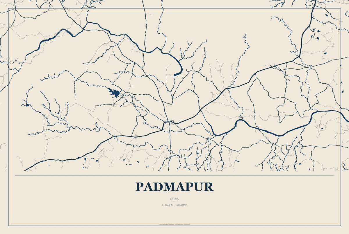 Padmapur, India City Map Aluminum Sign in Coastal Cutout style