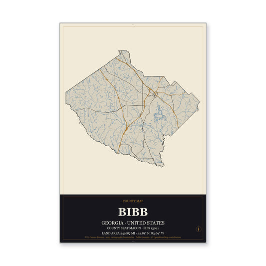 Bibb County, Georgia Map Aluminum Sign in Museum Plaque style