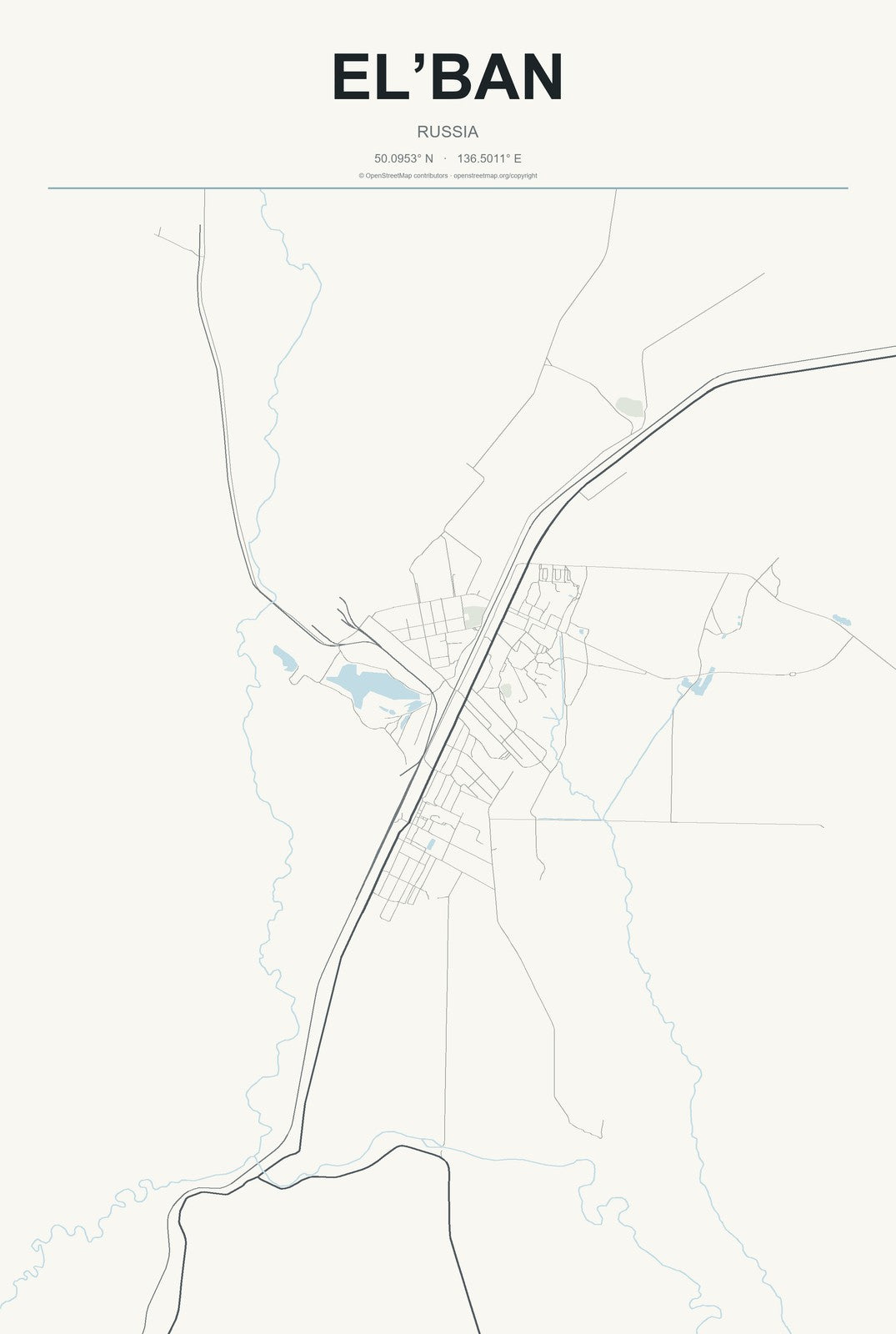 El’ban, Russia City Map Aluminum Sign in Headline Atlas style
