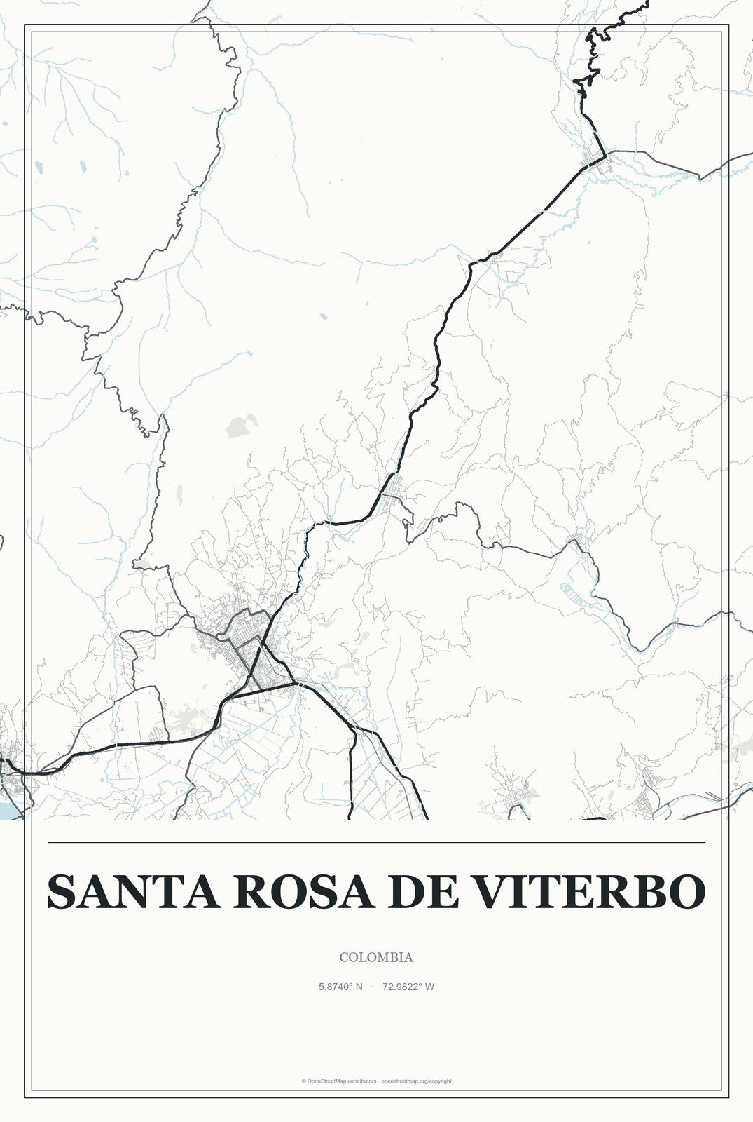 Santa Rosa de Viterbo, Colombia City Map Aluminum Sign in Gallery Air style