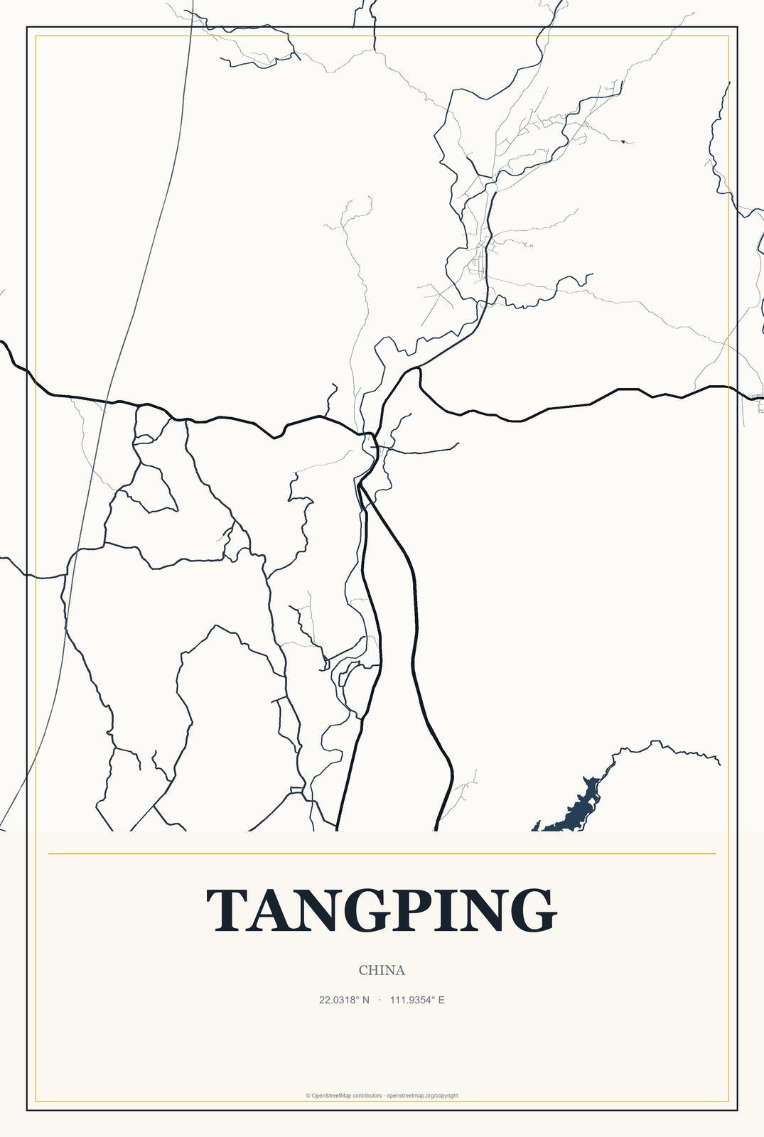 Tangping, China City Map Aluminum Sign in Citrine Modern style