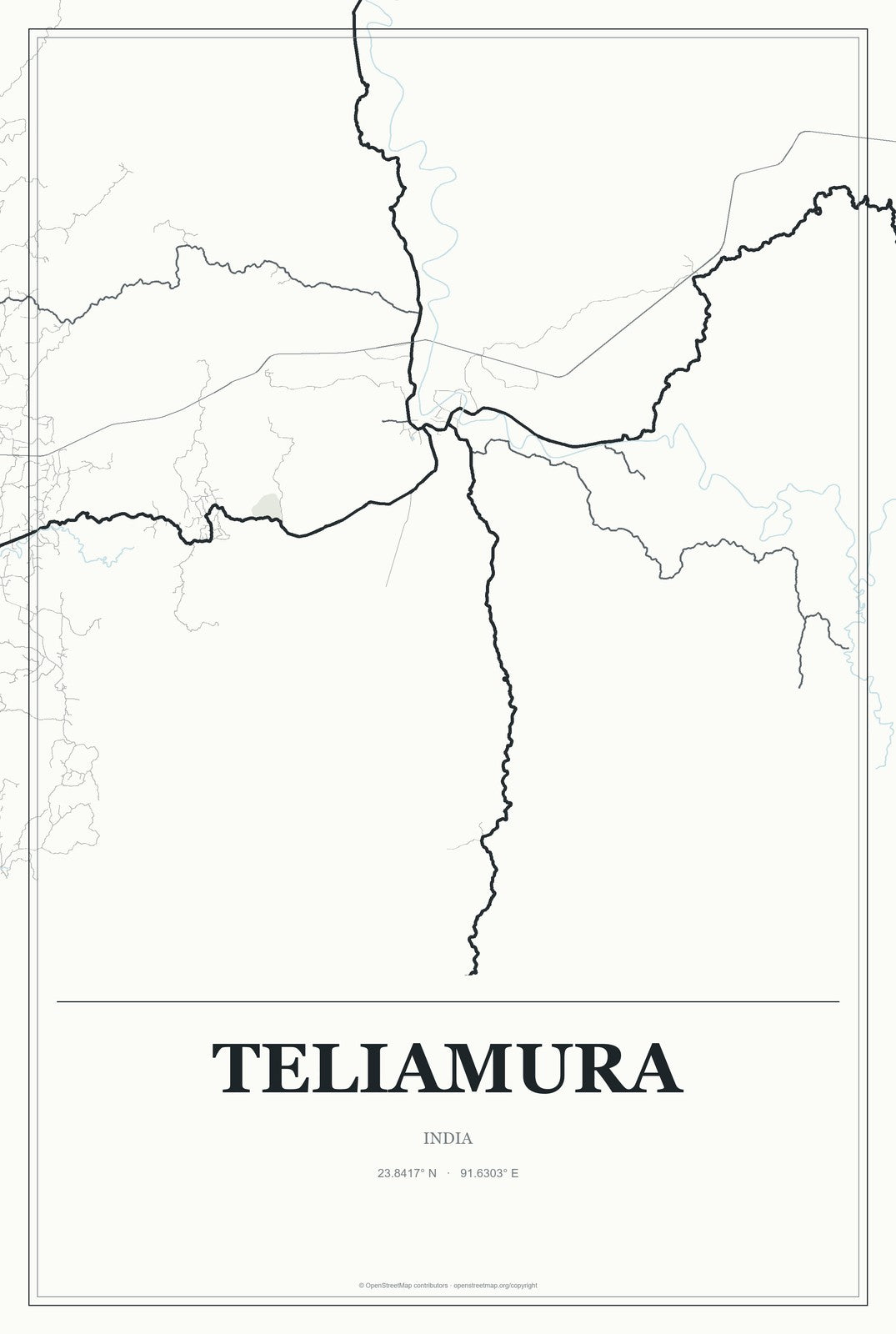 Teliamura, India City Map Aluminum Sign in Gallery Air style