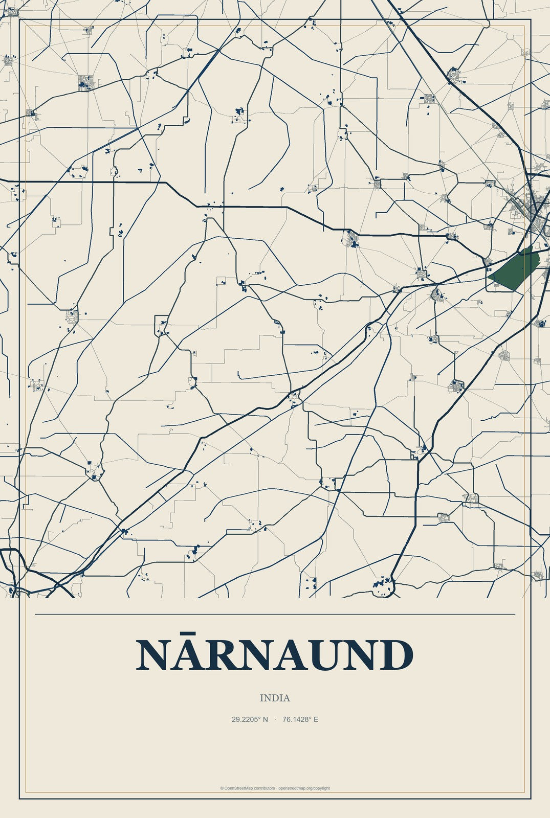 Nārnaund, India City Map Aluminum Sign in Coastal Cutout style