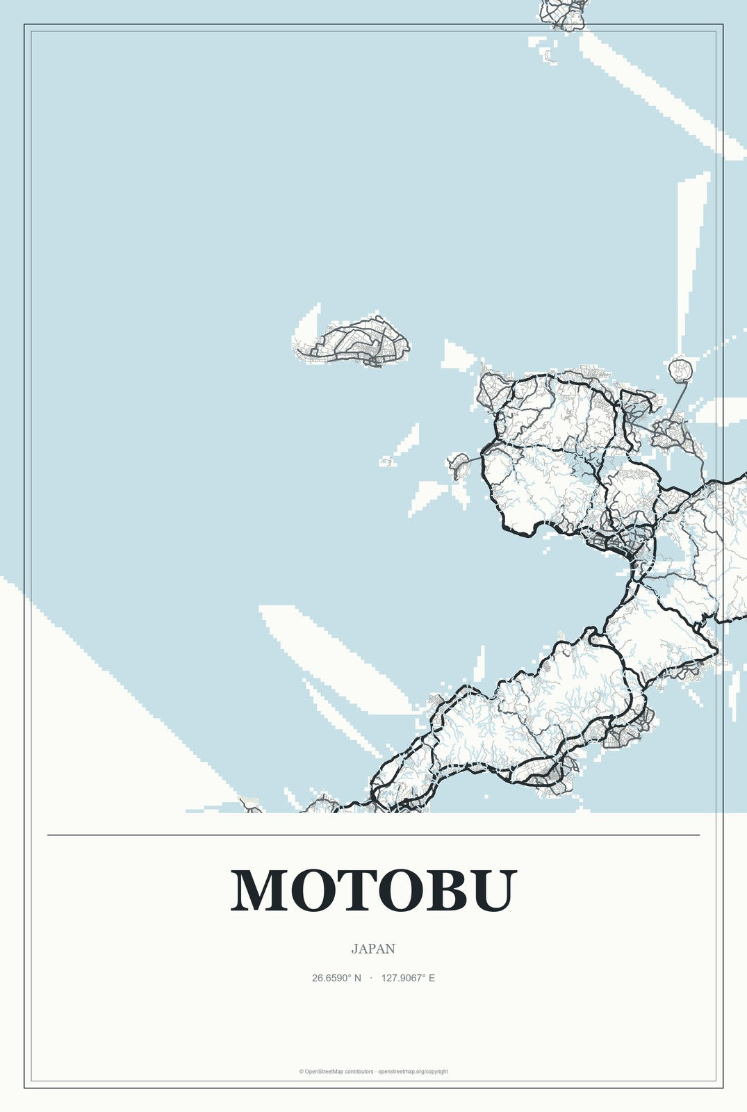 Motobu, Japan City Map Aluminum Sign in Gallery Air style