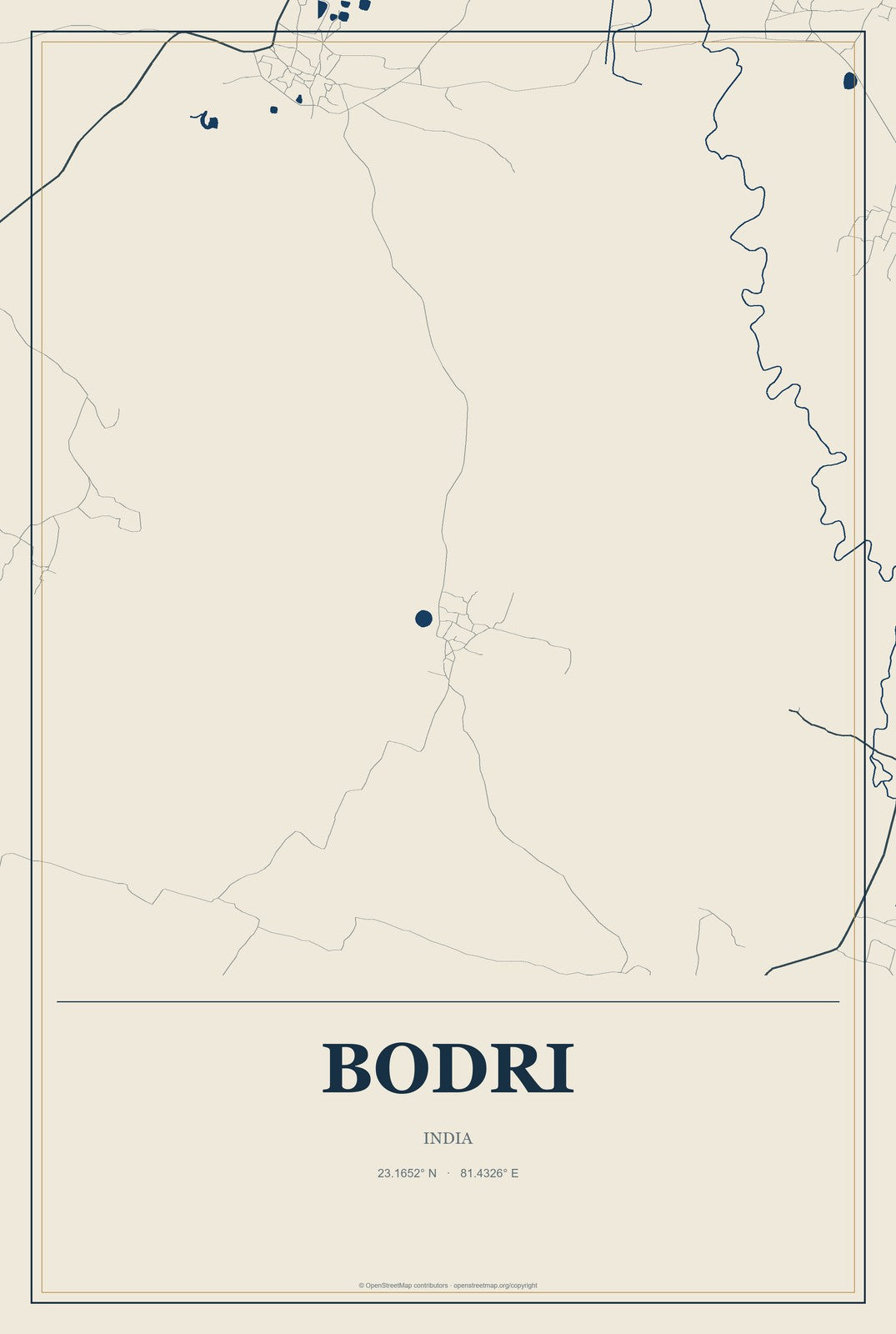 Bodri, India City Map Aluminum Sign in Coastal Cutout style