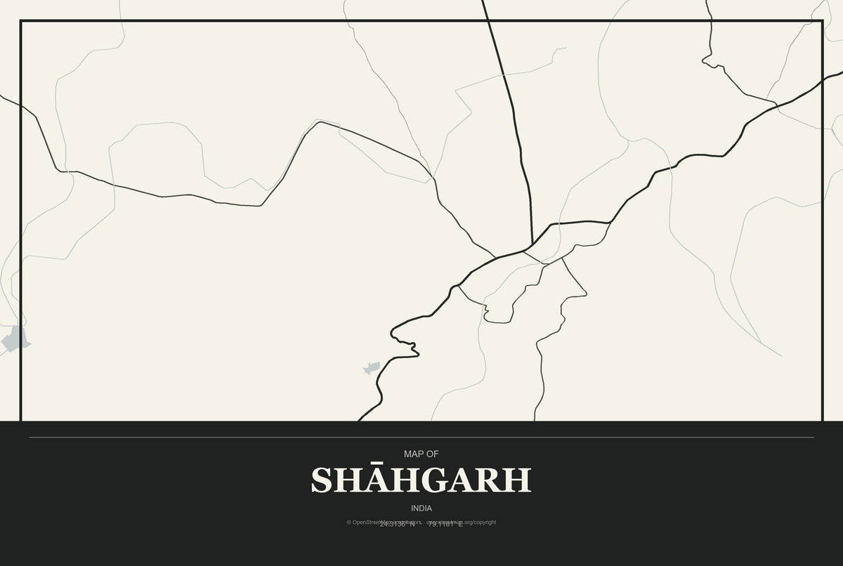 Shāhgarh, India City Map Aluminum Sign in Museum Plaque style