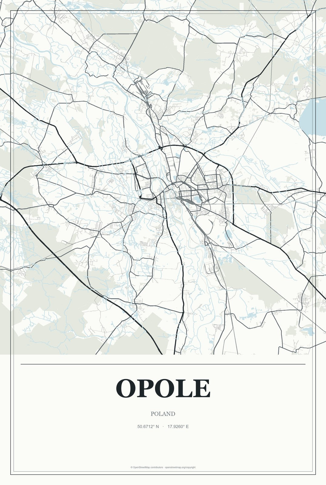 Opole, Poland City Map Aluminum Sign in Gallery Air style