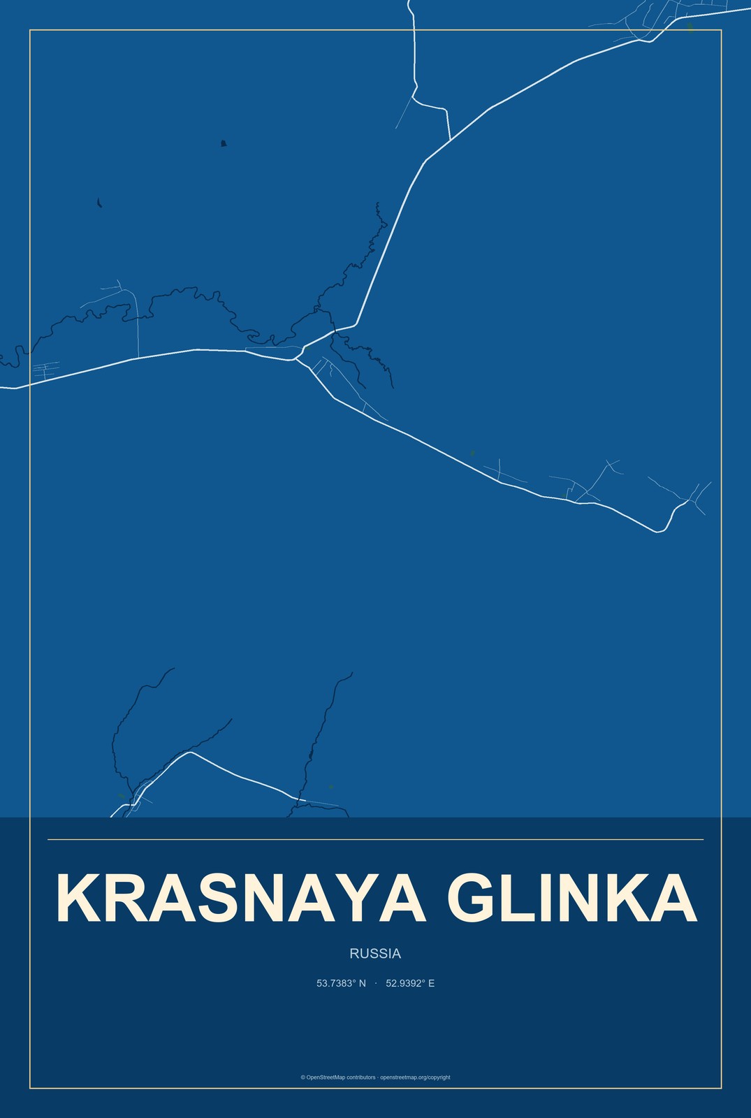 Krasnaya Glinka, Russia City Map Aluminum Sign in Harbor Cobalt style