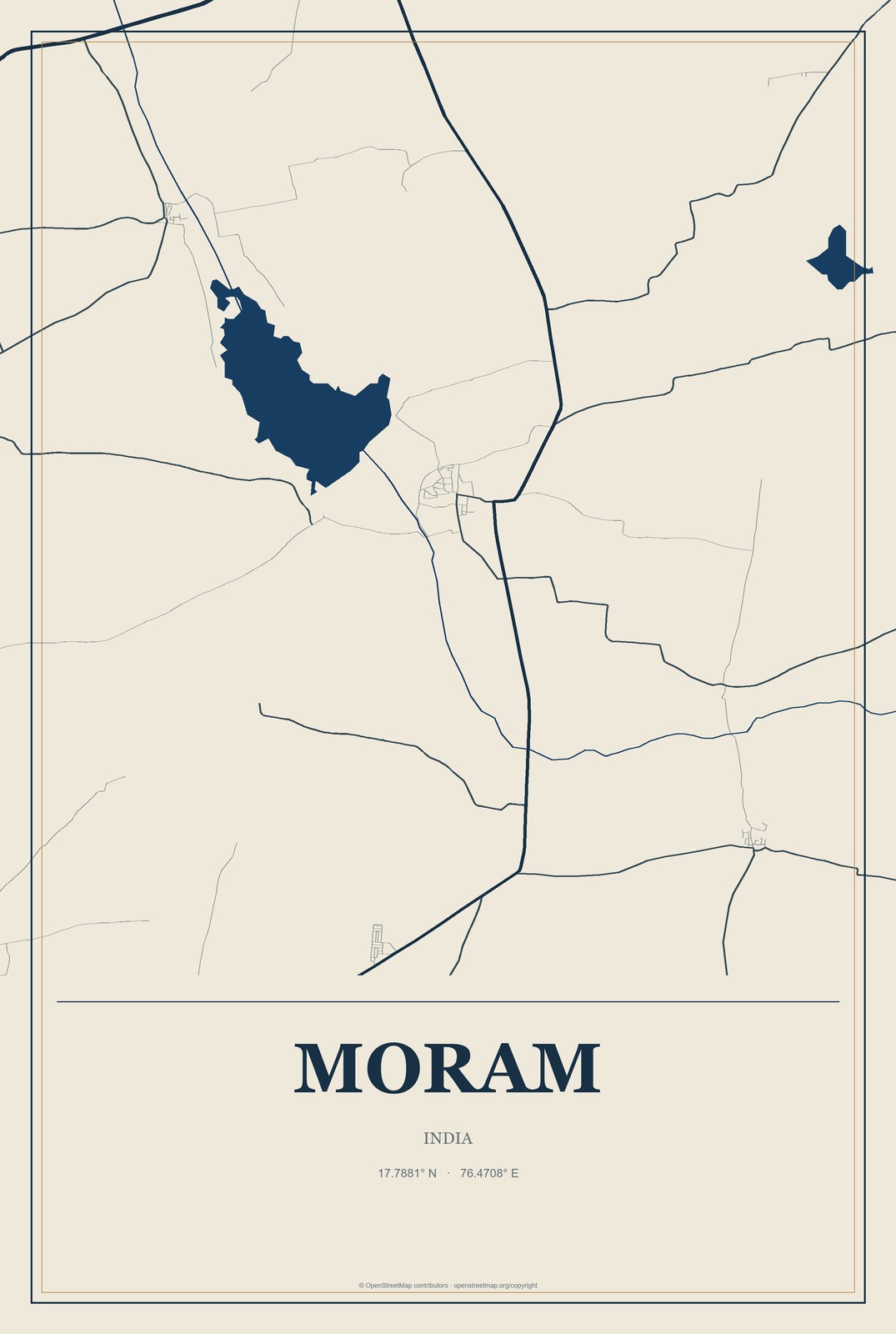 Moram, India City Map Aluminum Sign in Coastal Cutout style