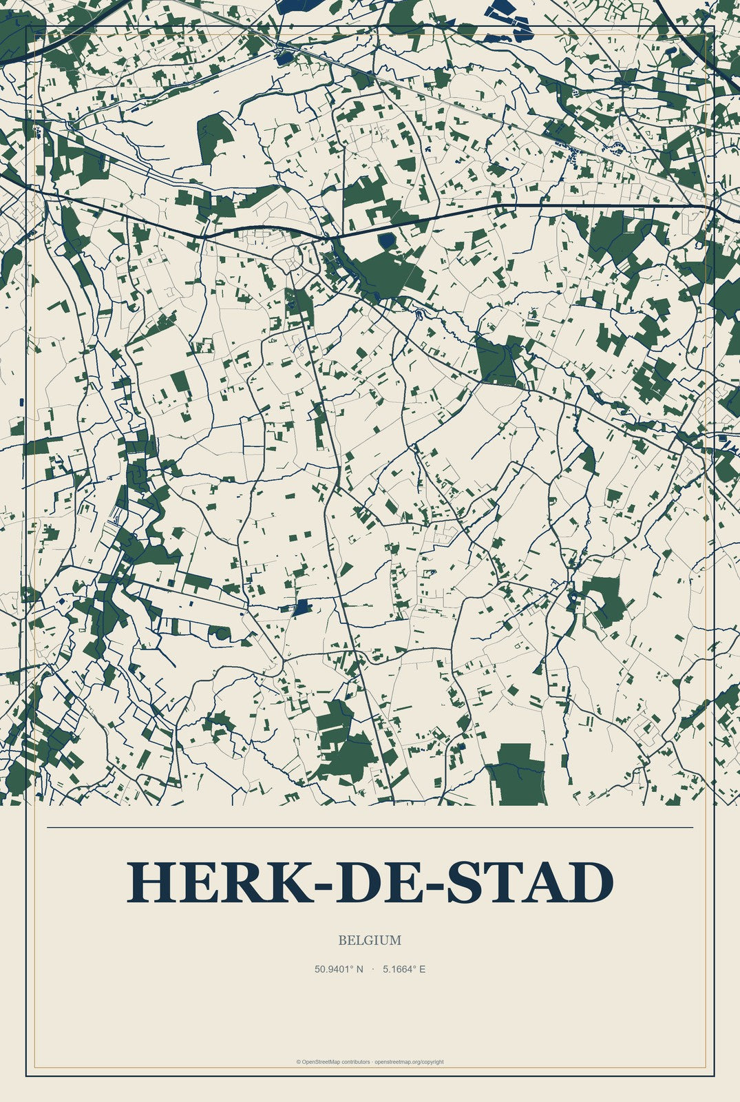 Herk-de-Stad, Belgium City Map Aluminum Sign in Coastal Cutout style
