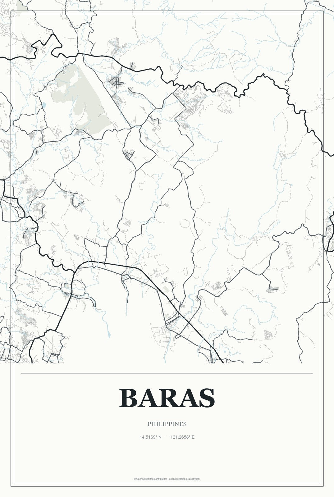 Baras, Philippines City Map Aluminum Sign in Gallery Air style