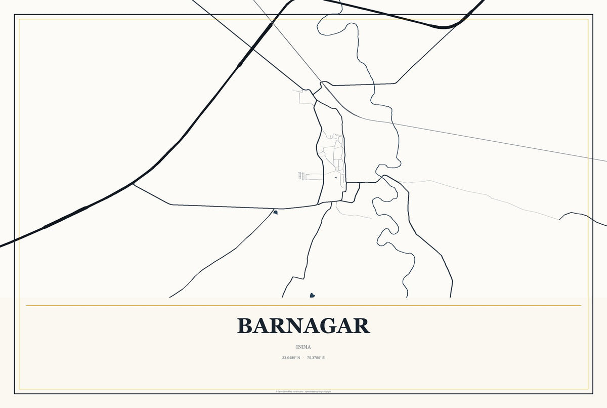 Barnagar, India City Map Aluminum Sign in Citrine Modern style