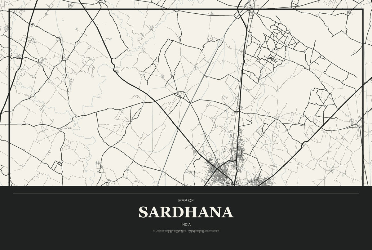 Sardhana, India City Map Aluminum Sign in Museum Plaque style
