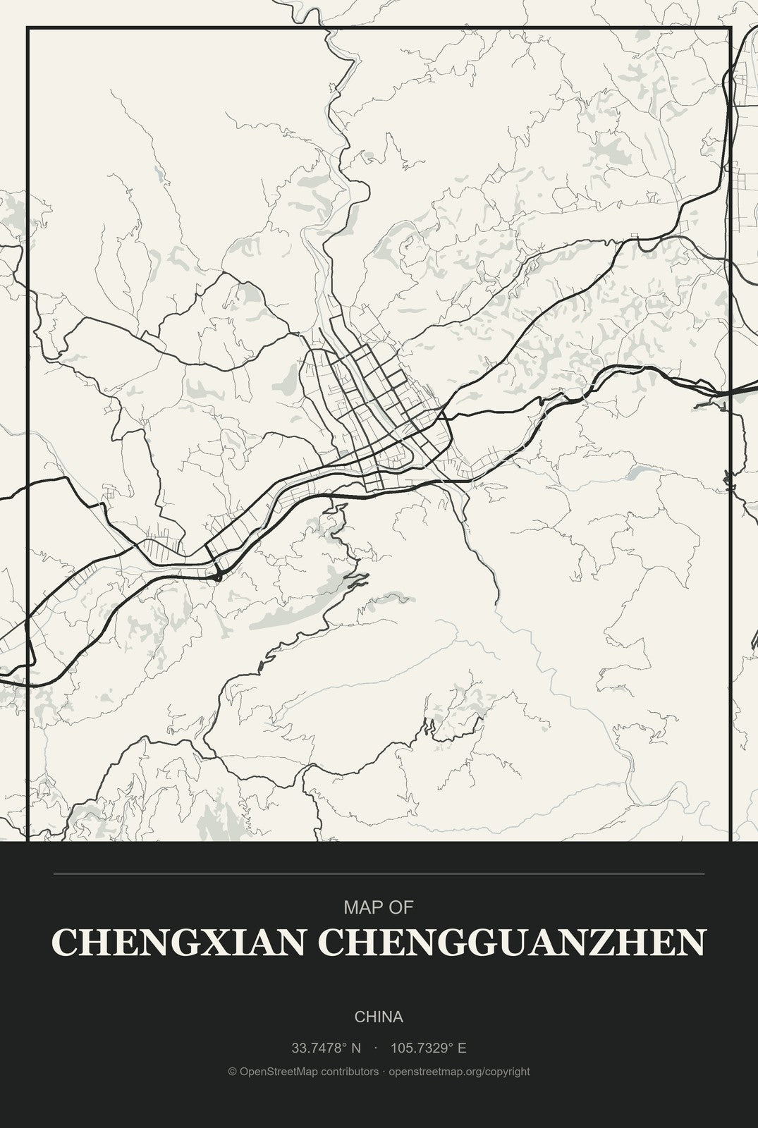 Chengxian Chengguanzhen, China City Map Aluminum Sign in Museum Plaque style
