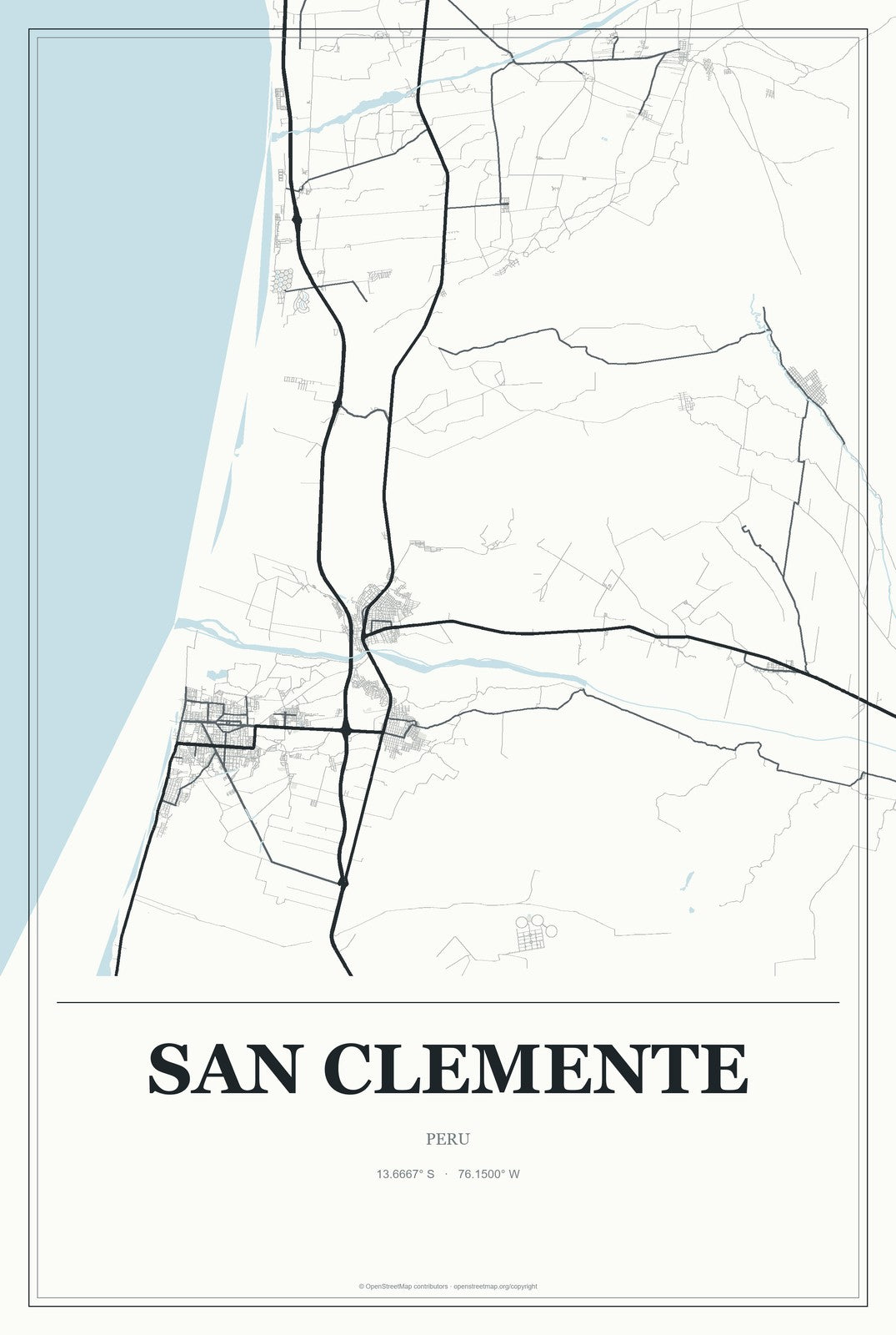 San Clemente, Peru City Map Aluminum Sign in Gallery Air style