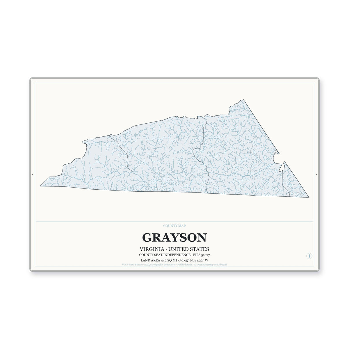 Grayson County, Virginia Map Aluminum Sign in Gallery Air style