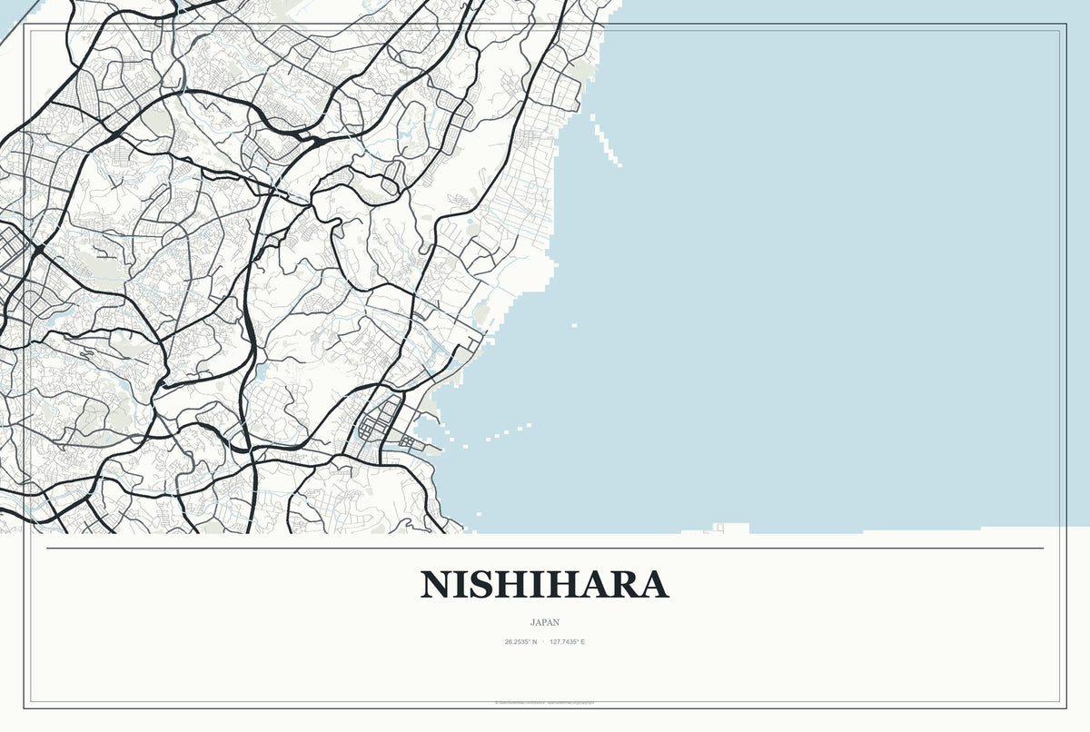 Nishihara, Japan City Map Aluminum Sign in Gallery Air style