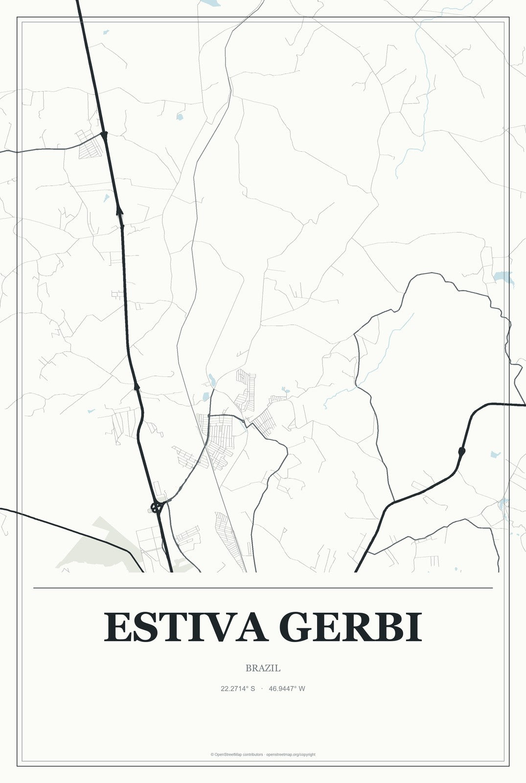 Estiva Gerbi, Brazil City Map Aluminum Sign in Gallery Air style
