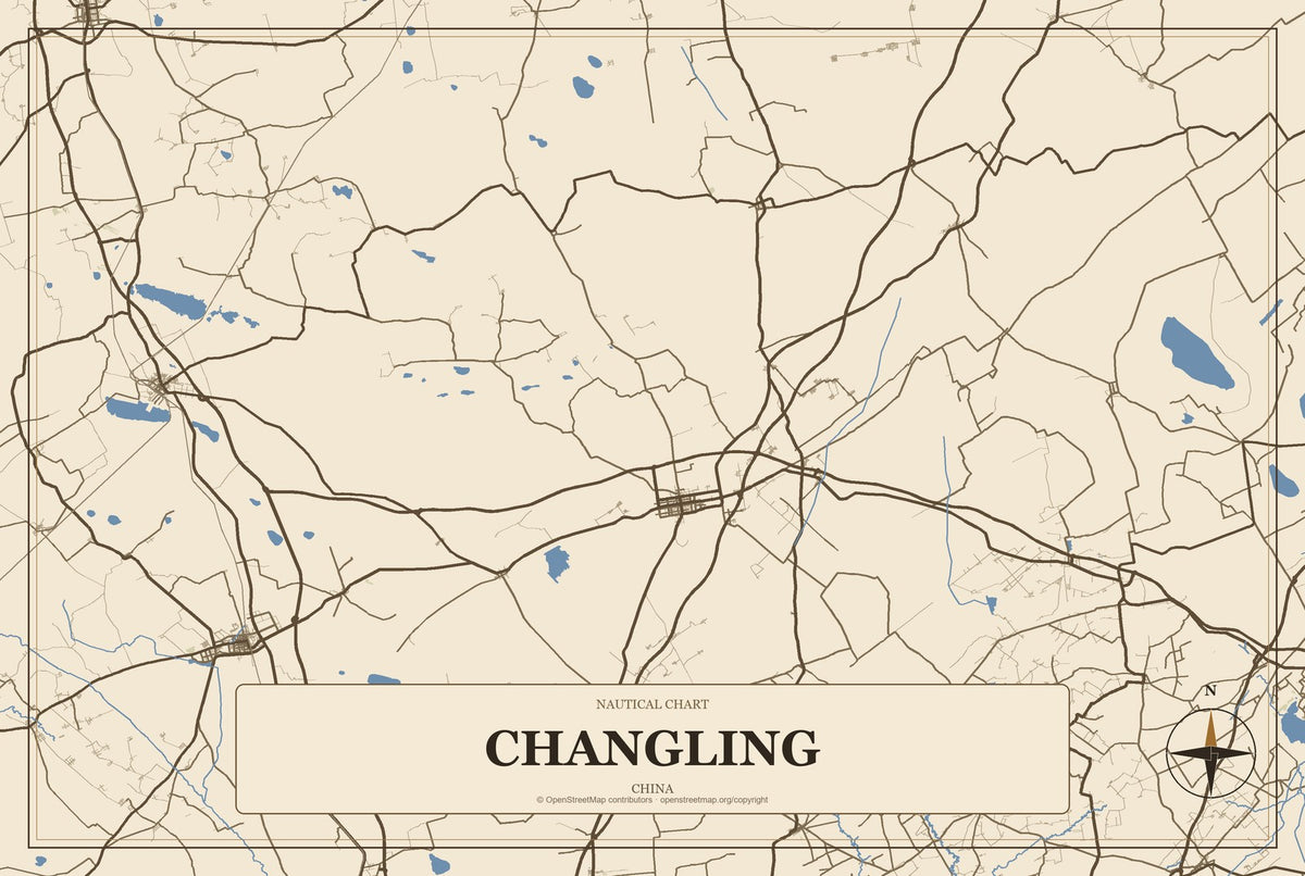 Changling, Chongqing, China City Map Aluminum Sign in Heritage Nautical style