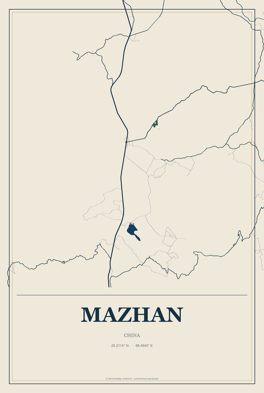 Mazhan, China City Map Aluminum Sign in Coastal Cutout style