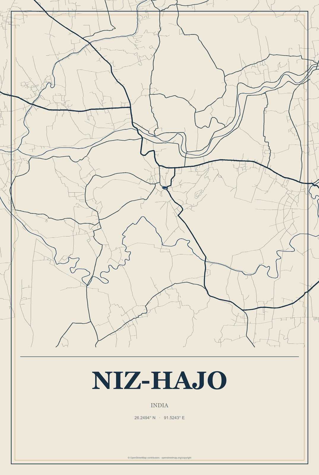 Niz-Hajo, India City Map Aluminum Sign in Coastal Cutout style