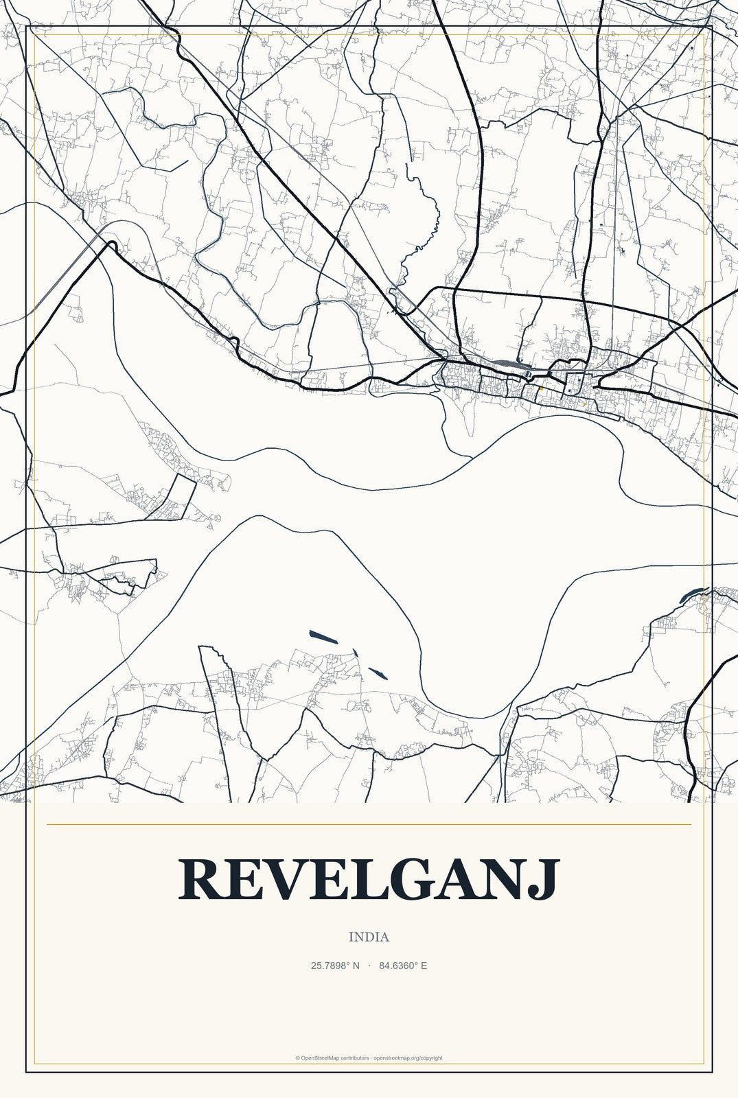 Revelganj, India City Map Aluminum Sign in Citrine Modern style