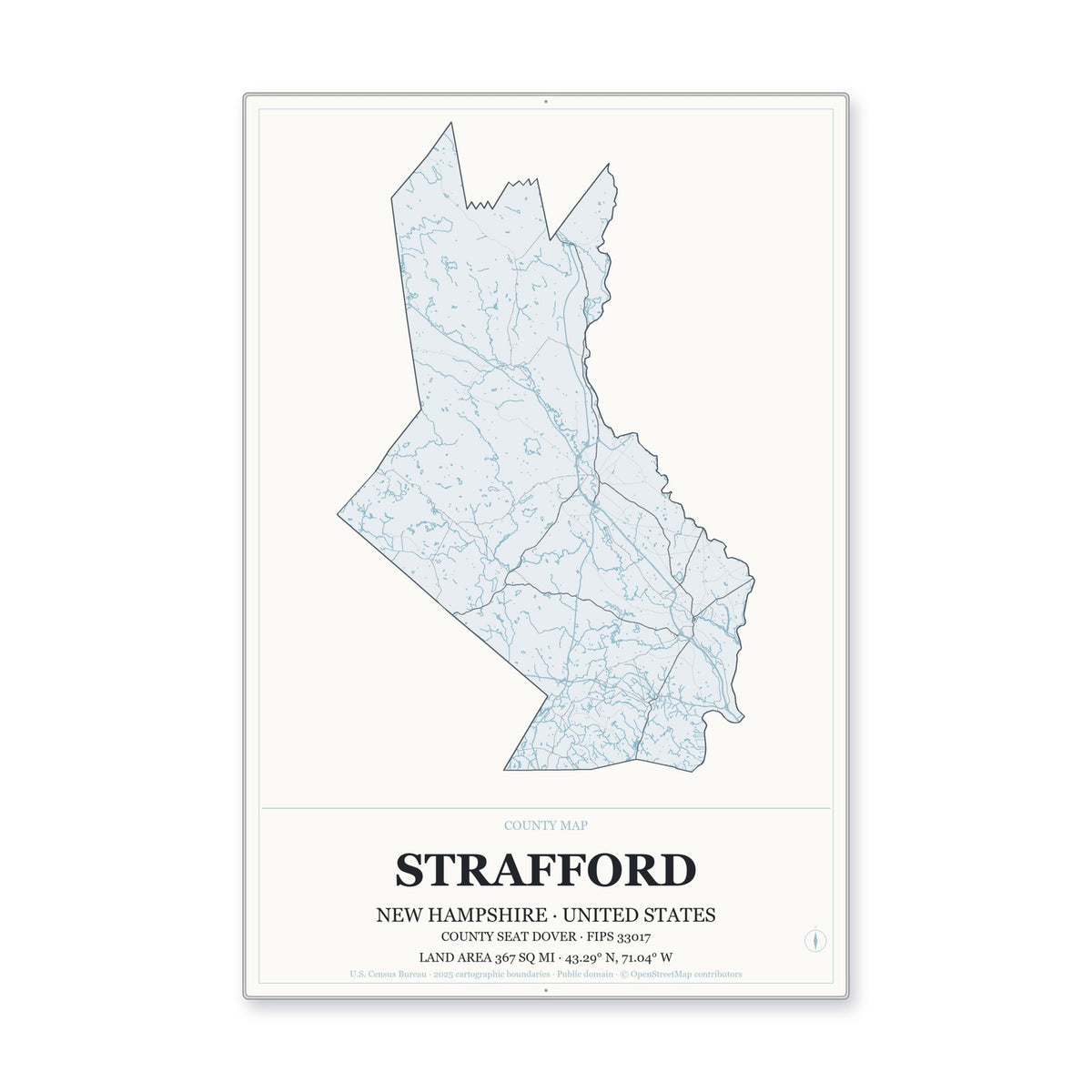 Strafford County, New Hampshire Map Aluminum Sign in Gallery Air style