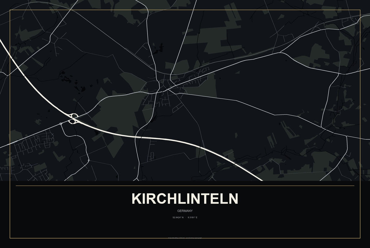 Kirchlinteln, Germany City Map Aluminum Sign in Metropolitan Noir style