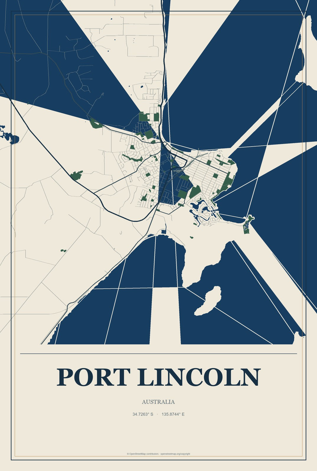 Port Lincoln, Australia City Map Aluminum Sign in Coastal Cutout style
