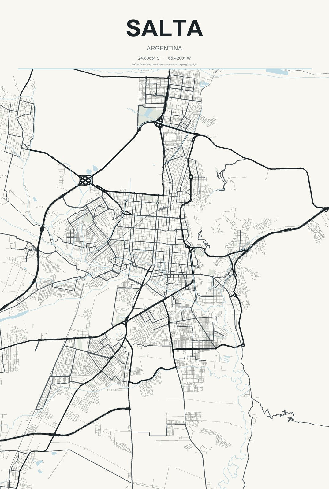 Salta, Argentina City Map Aluminum Sign in Headline Atlas style