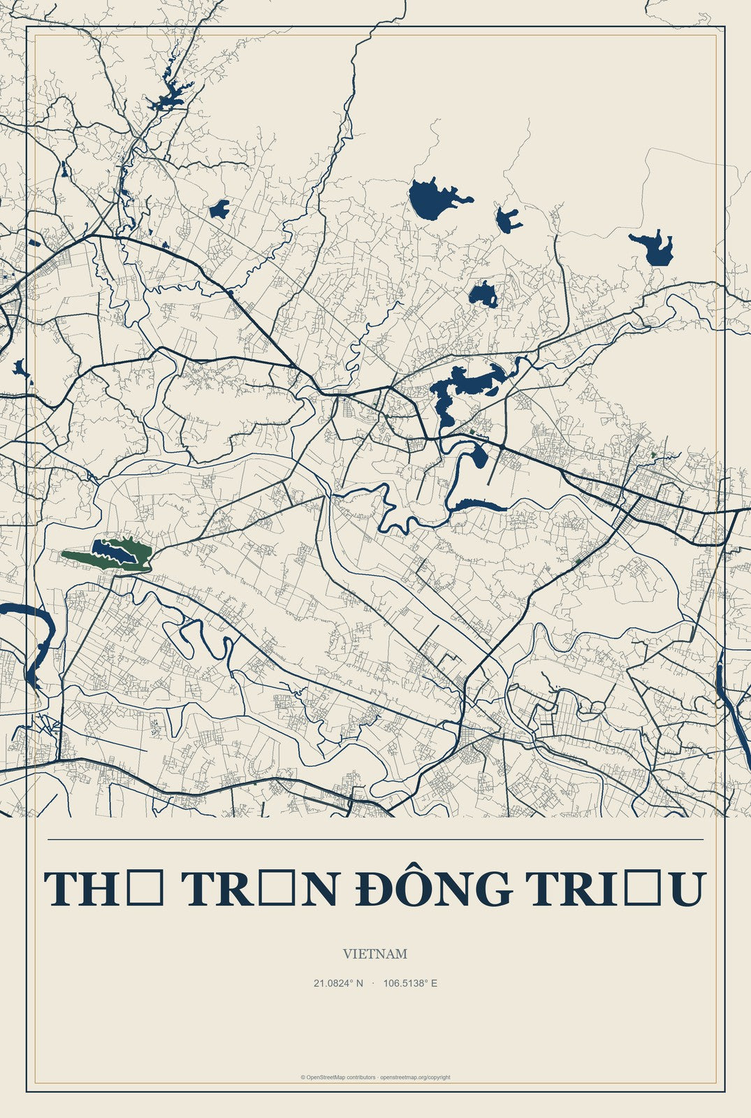 Thị Trấn Đông Triều, Vietnam City Map Aluminum Sign in Coastal Cutout style