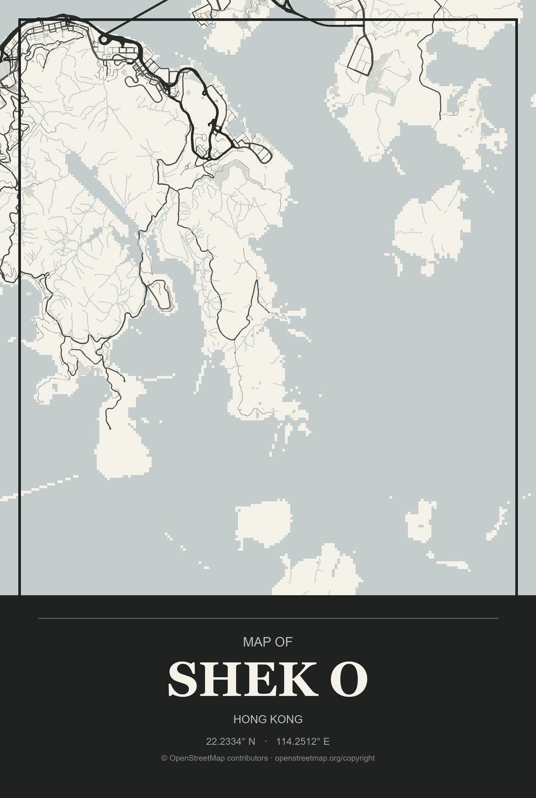 Shek O, Hong Kong City Map Aluminum Sign in Museum Plaque style