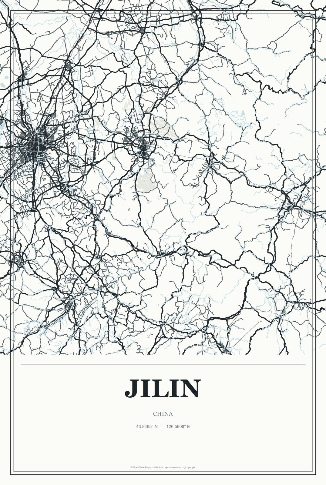 Jilin, China City Map Aluminum Sign in Gallery Air style