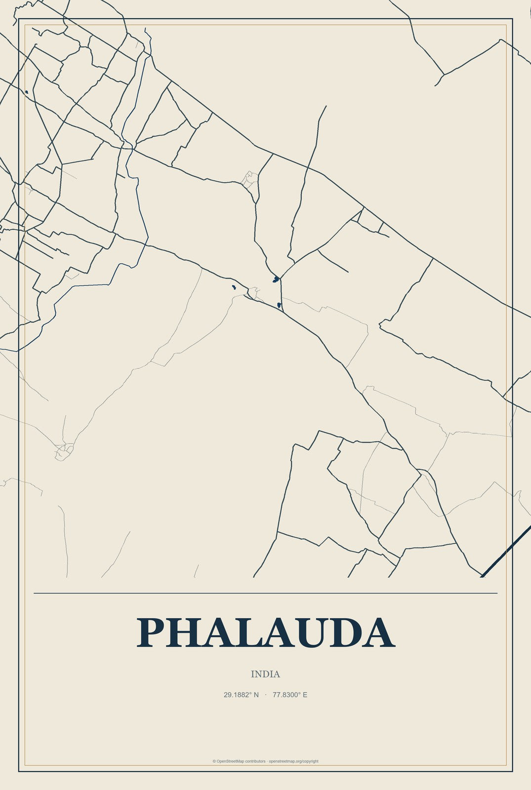 Phalauda, India City Map Aluminum Sign in Coastal Cutout style