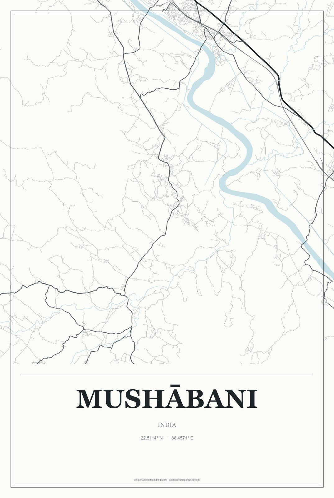 Mushābani, India City Map Aluminum Sign in Gallery Air style