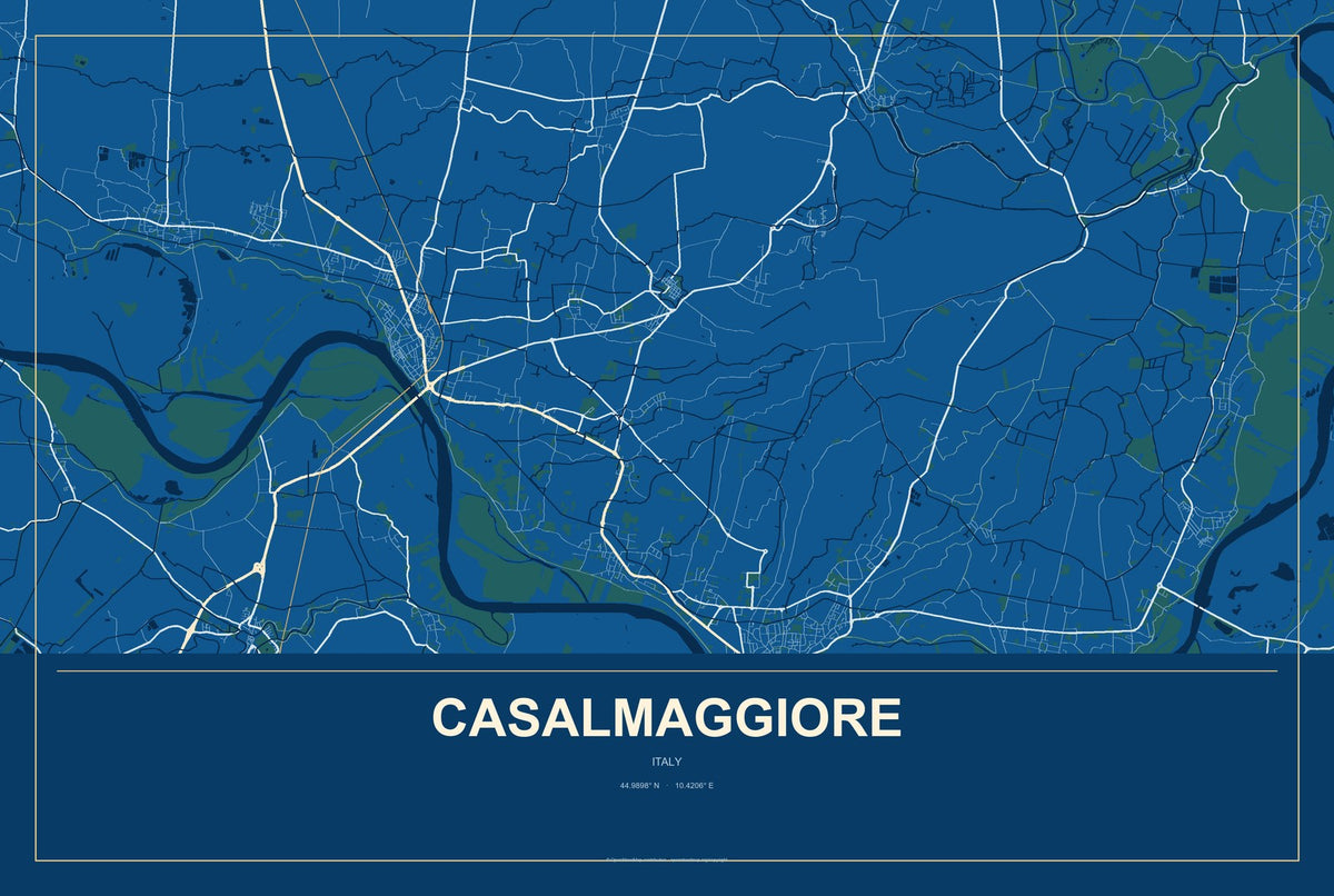 Casalmaggiore, Italy City Map Aluminum Sign in Harbor Cobalt style