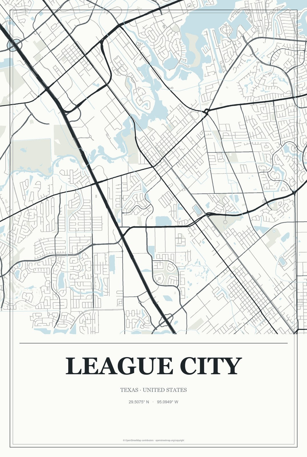 League City, Texas City Map Aluminum Sign in Gallery Air style