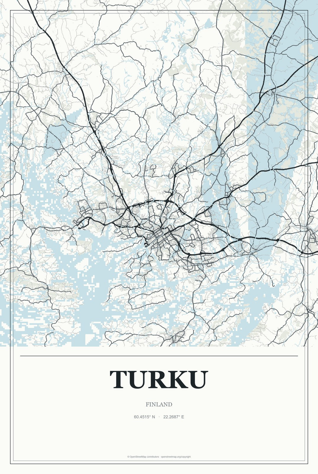 Turku, Finland City Map Aluminum Sign in Gallery Air style