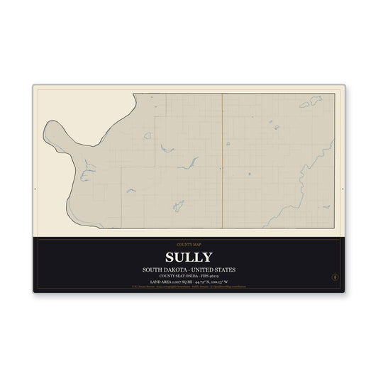 Sully County, South Dakota Map Aluminum Sign in Museum Plaque style