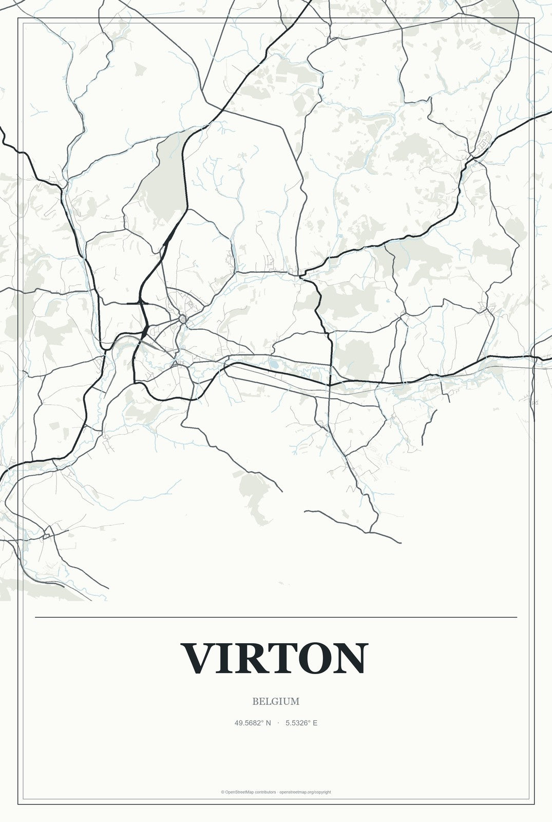 Virton, Belgium City Map Aluminum Sign in Gallery Air style
