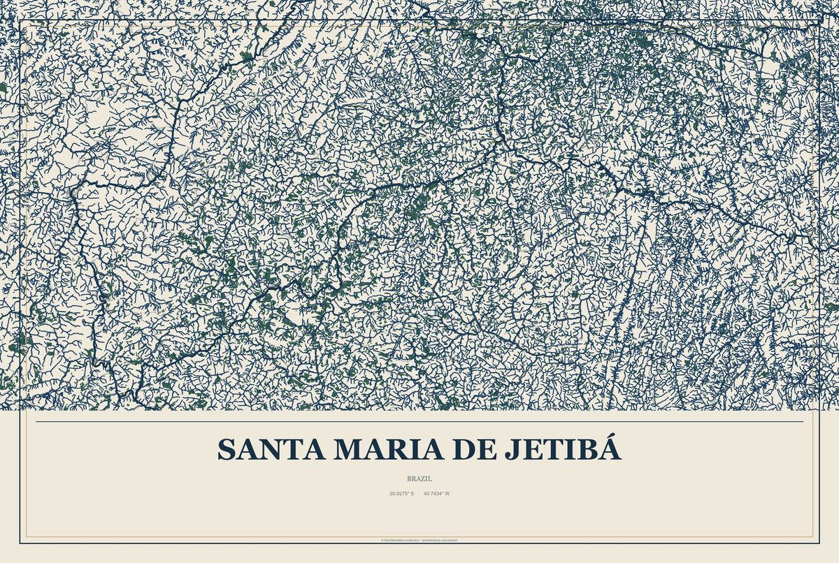 Santa Maria de Jetibá, Brazil City Map Aluminum Sign in Coastal Cutout style