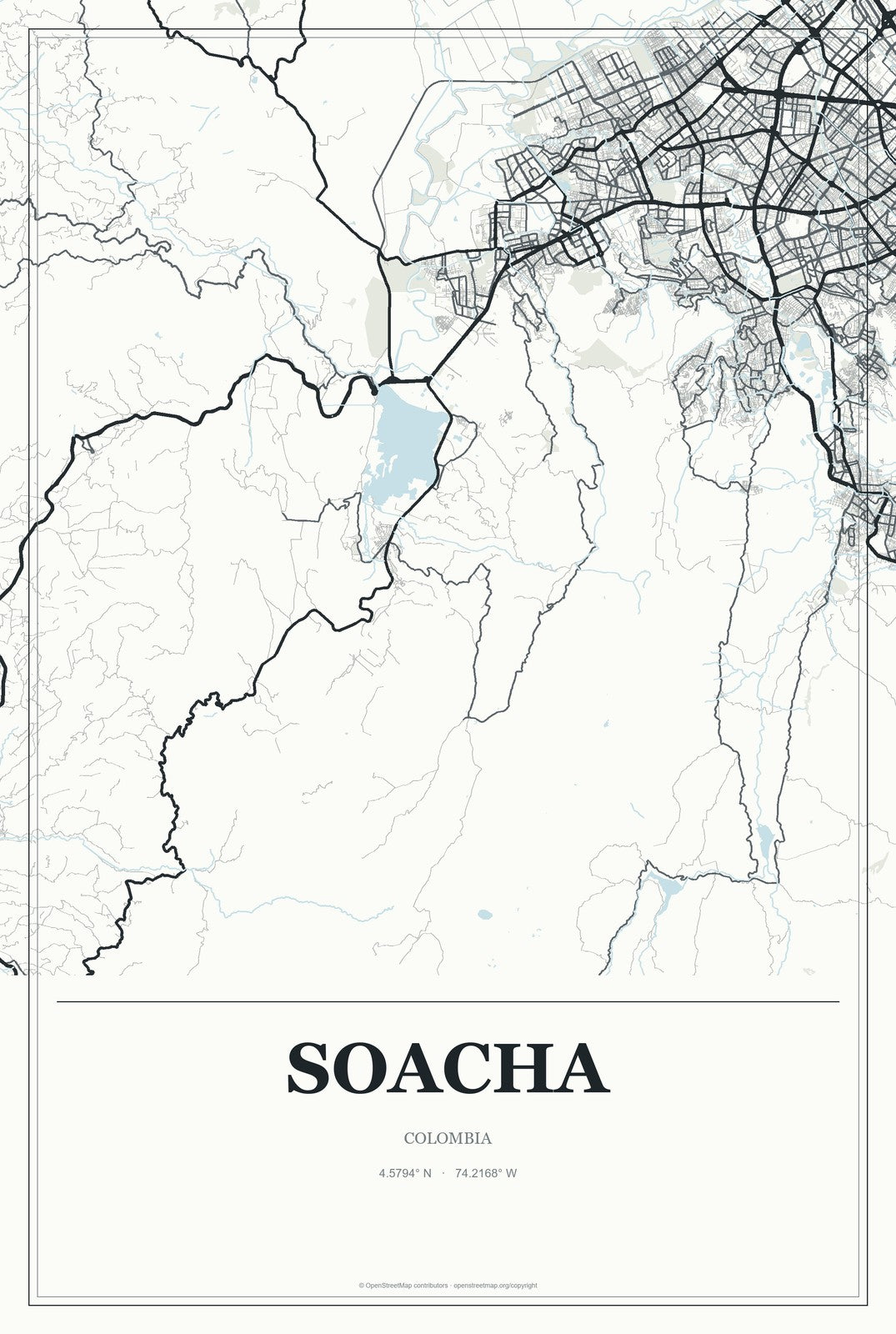 Soacha, Colombia City Map Aluminum Sign in Gallery Air style