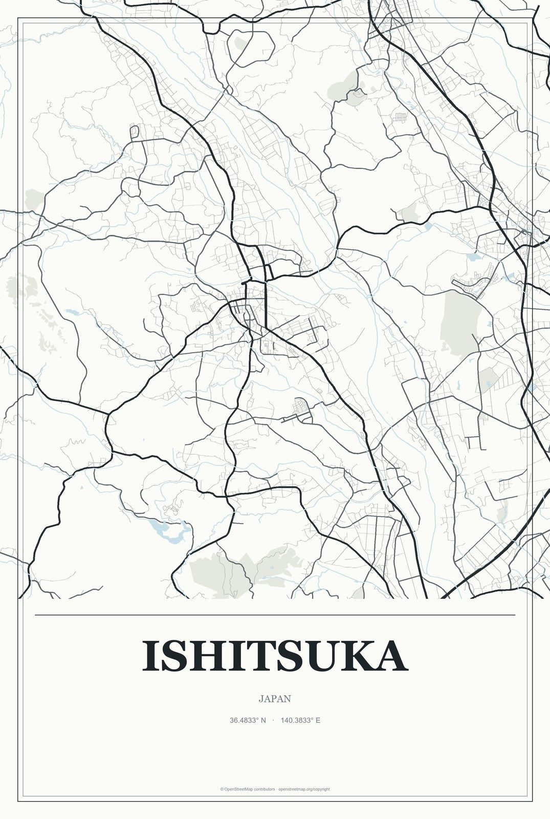 Ishitsuka, Japan City Map Aluminum Sign in Gallery Air style