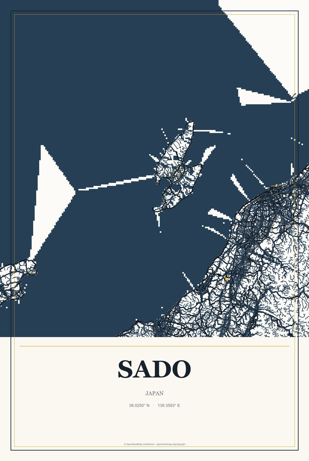 Sado, Japan City Map Aluminum Sign in Citrine Modern style