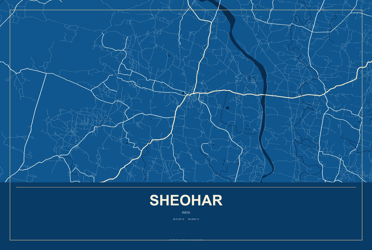 Sheohar, India City Map Aluminum Sign in Harbor Cobalt style