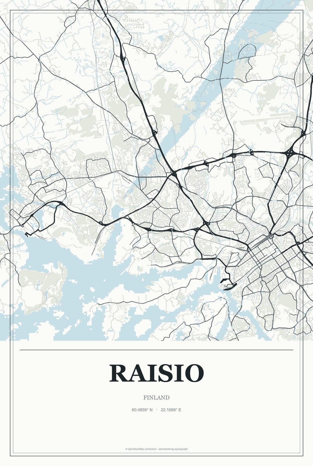 Raisio, Finland City Map Aluminum Sign in Gallery Air style