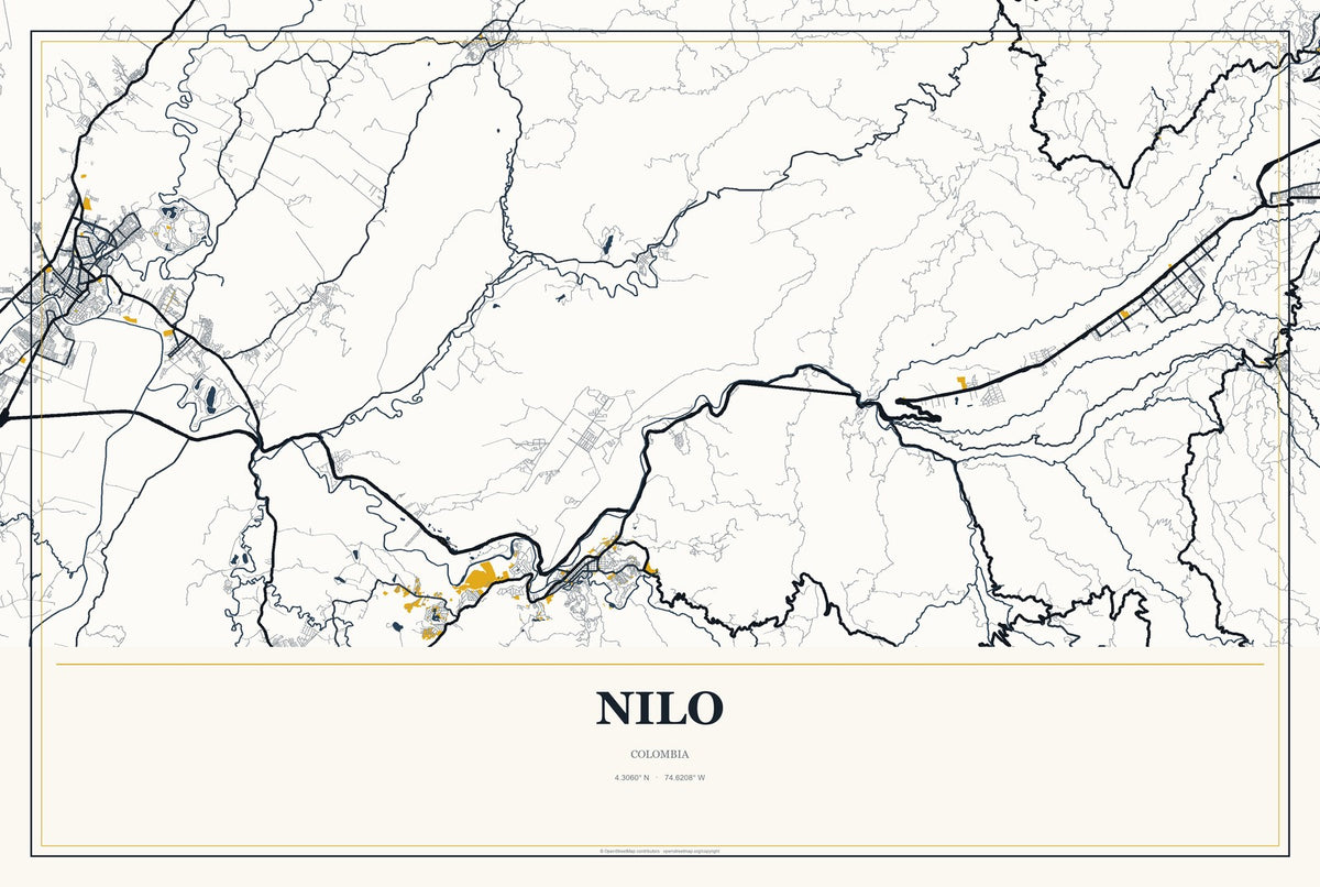 Nilo, Colombia City Map Aluminum Sign in Citrine Modern style