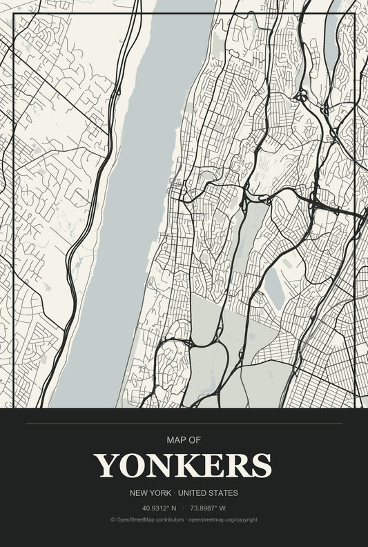 Yonkers, New York City Map Aluminum Sign in Museum Plaque style